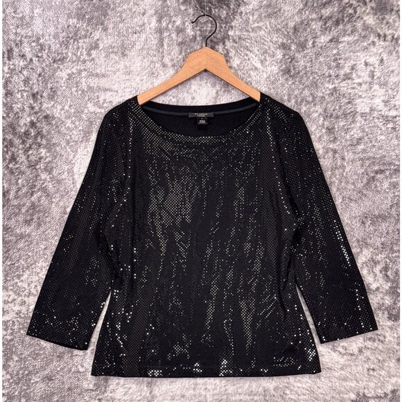 St John Caviar Top Medium Womens Black Reflective Shimmer Evening Blouse - Picture 1 of 8
